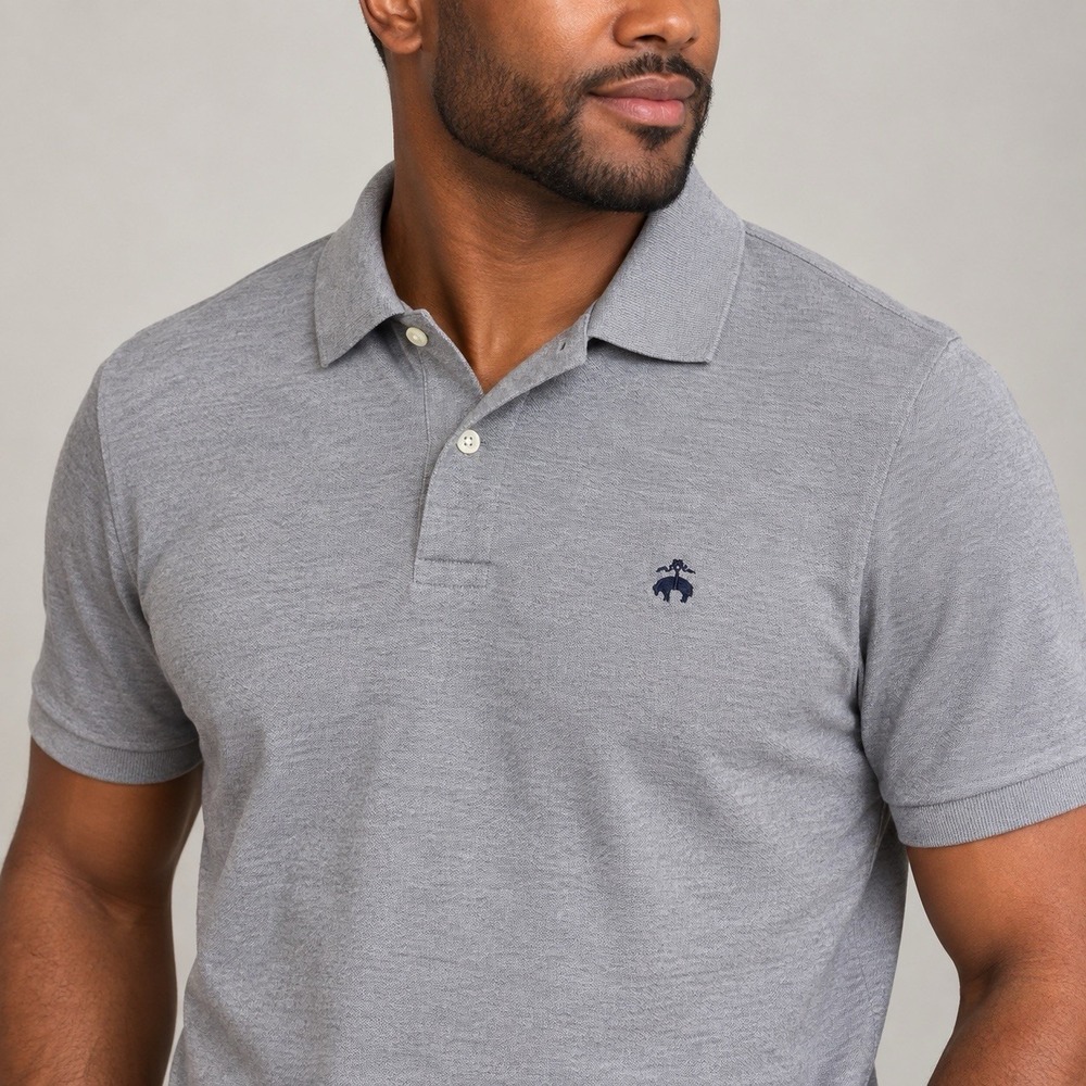 Brooks Brothers Gray Slim Fit Polo Shirt Men's Medium Quiet Luxury Preppy Urban